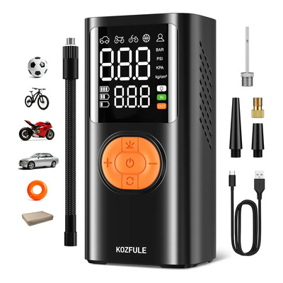 Compresor de Aire 150psi Eléctrico Portátil 5 modos con Led Luz y pantalla, KOZFULE Kit de Inflador Inalámbrico con 4 Boquillas para Auto y Llantas, 8000mah Power Bank Recargable para uso diario | MercadoLibre