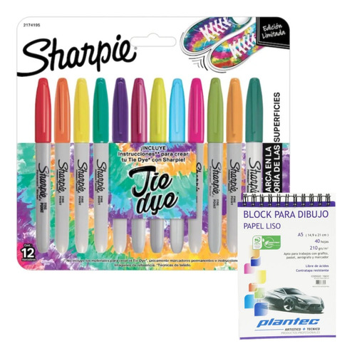 Kit 12 Sharpie Tie Dye Marcadores Permanente Block A5 Cuota