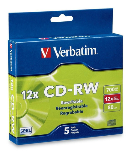 Rw X Mb X Medios Disco Regrabable Caja Delgada  Pack Cd...