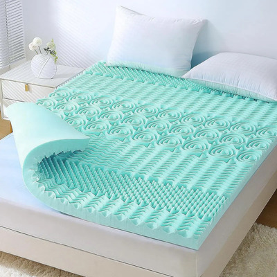 Cubre Cama Memory Foam Queen Altura 5 Cm Color Agua Diseño de la tela Rayas | Meses sin interés