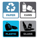 Paquete De 4 Calcomanias De Plastico De Vidrio De Reciclaje