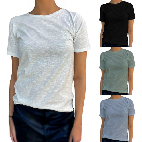 Pack X4 Remera Mujer Tela Flame Jaspeada Manga Corta - M/xxl