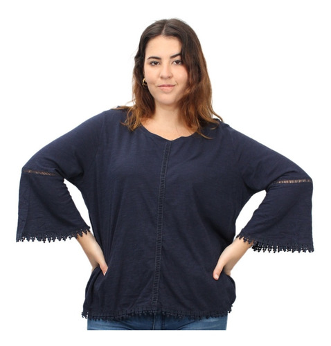 Blusa Remera Detalle Puntilla Manga Oxford Talle Grande