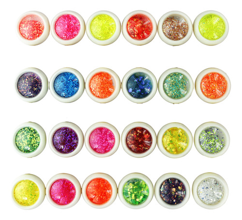 24un Potinhos Glitter Flocado Com Pó Para Decoração De Unhas Cor 24-01