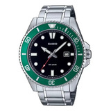 Reloj Casio Hombre Mdv-107d-3a Analogico 200m Acero Inox Color De La Malla Plateado Color Del Bisel Verde Color Del Fondo Negro