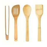 Set X4 Pzs Utensilios Madera Bambu Cocina Cuchara Espatula