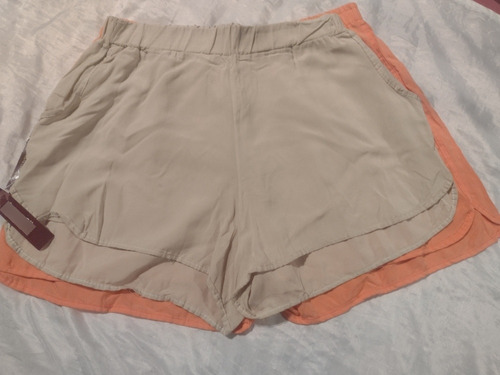 Short Fibrana Con Elástico. Clásico. T M Beige, L Coral.