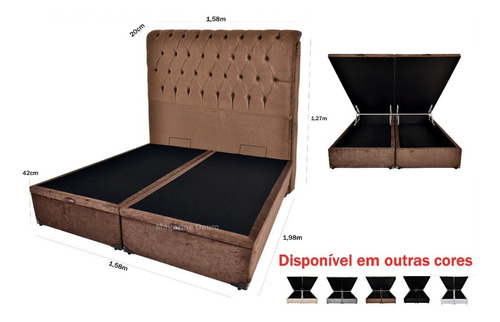 Cama Box Baú Queen Bipartida + Cabeceira Estofada Queen