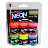 Tinta 06 Cores Neon Brilha Na Luz Negra Glitter