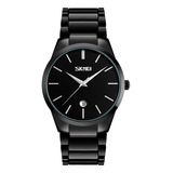 Reloj Hombre Skmei 9140 Acero Minimalista Fecha Elegante Color De La Malla Negro/negro