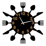 Relógio De Parede Cozinha Talheres Grande Moderno 40cm Preto