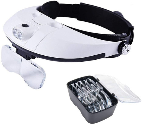 Lupa Led Visera + 5 Lentes Aumento Joyería Relojería Celular