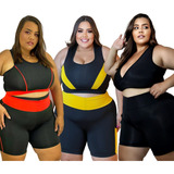 Conjunto Feminino Legging Corsário Top Plus Size 3kit Suplex