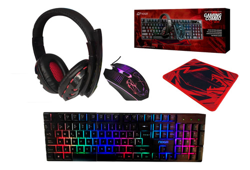 Kit Gamer Combo 4en1 Teclado Mouse Auricular Pad Iluminados