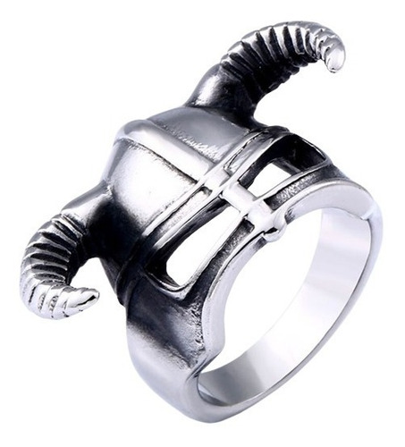 Anillo Acero Vikingo Color Plata Cuernos Nórdico Odin Hombre