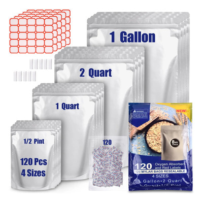 Bolsas Mylar Para Almacenamiento De Alimentos 120 Piezas 4 T Plata Nombre Del Diseño