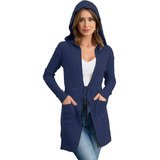 Blusa Feminina Tricot Com Capuz Parka Cardigan Amarrar Frio