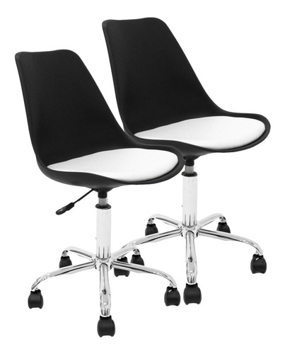 Par De Sillas Tulip Eames X2 Negra Ruedas Colores Operativas