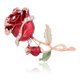 Prendedor Broche Oro 18k Lam Rosa Flor Swarovski Regalo Moda