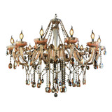 Lustre Cristal 15 Braços Ambar Grande 1,10metros + Led