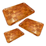 Set X3 Bandejas Rectangulares Mesa Damero Madera Laminada