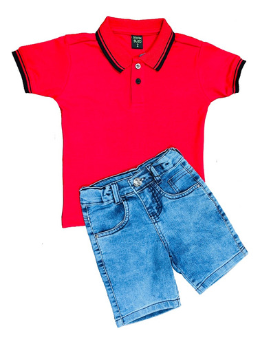 Kit Camisa Polo + Bermuda Jeans Masculino Infantil 1 E 2