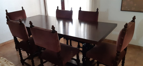 Juego De Mesa Y 6 Sillas De Madera Estilo Español