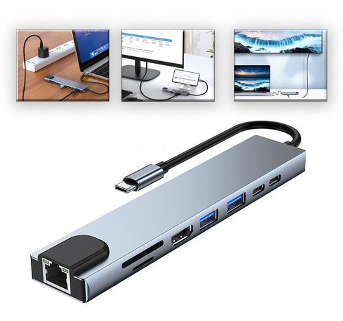 Adaptador Hub Para Macbook Air M1 M2 8 Em 1 Usb-c Hdmi 4k