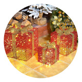 X3 Cajas De Regalo Decorativas Luz Led Adorno Árbol Navidad