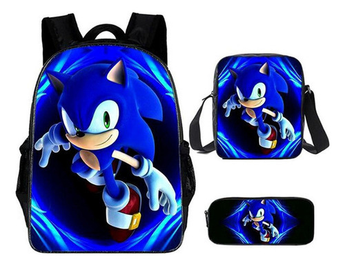 3 Unidades/set Mochila De Dibujos Animados Impermeable 16 So Color 3pcs/set Diseño De La Tela Sonic