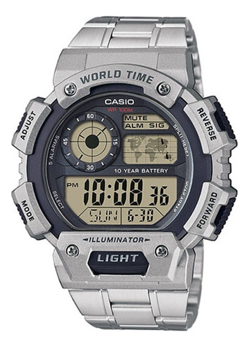Reloj Casio Ae-1400whd Acero Hora Mundial 100% Original Color De La Correa Plateado