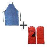 Combo Guantes Soldador Cuero Descarne Y Delantal Jean 90x60 