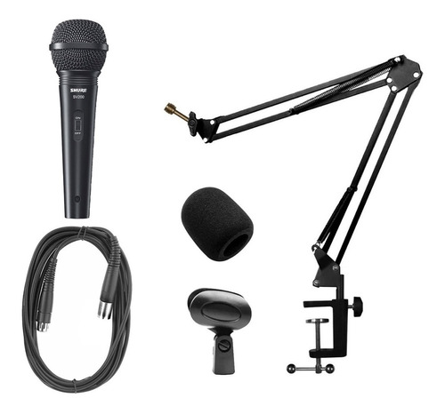 Shure Sv200 Microfono Soporte Flexible Cable Y Antipop Combo
