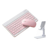 Kit Teclado Y Ratón Bluetooth+soporte Rosa For Tablet