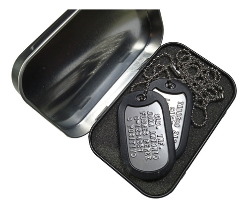 Juego Placas Identificacion Militar Dog Tag Y Caja De Regalo