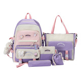 5pcs Mochilas Escolares Aesthetic Colorblock De Para Niñas