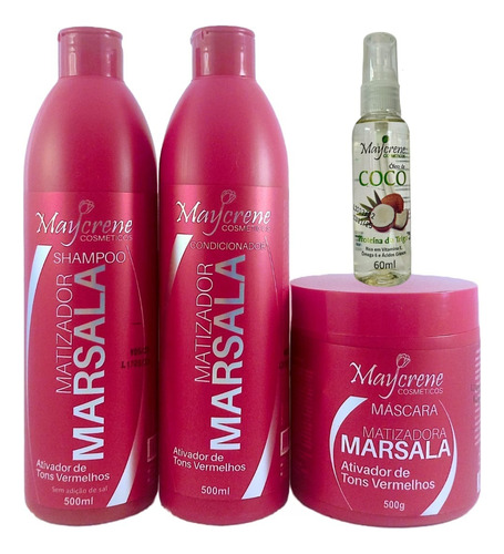 Kit Matizador Marsala(shamp+cond+masc)+óleo De Coco Maycrene
