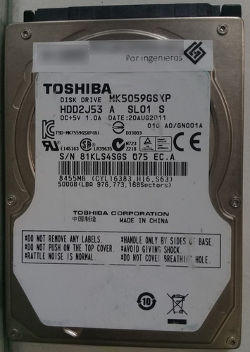 Toshiba Mk5059gsxp 500gb Sata - 3114 Recuperodatos