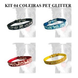 Kit 04 Coleira Pet Cachorro/gato Glitter Personalizada