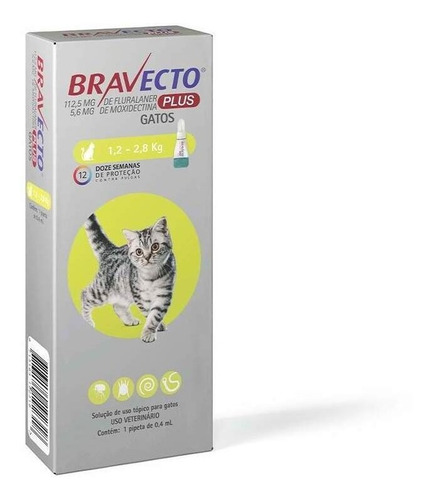 Antipulgas Bravecto Transdermal Plus Gatos De 1,2 A 2,8kg