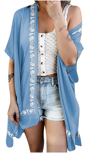 Kimono De Playa De Chifón Estampado Para Mujer, Blusa, Chal,