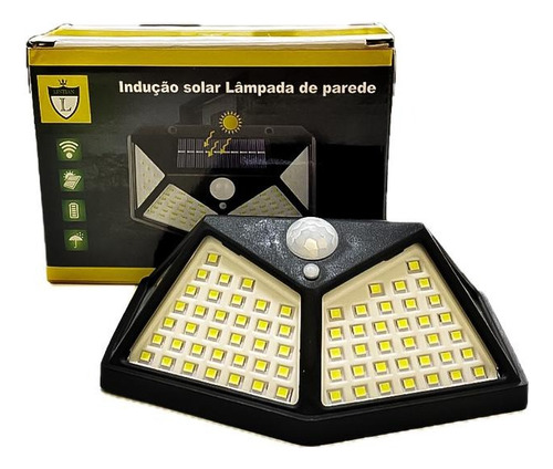 Luminária Solar 100 Led Sensor Jardim Prova D'água Cor Preto 3.2v