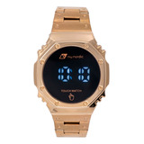 Reloj Pulsera Digital Redondo Acero Inoxidable Alarma Y Luz