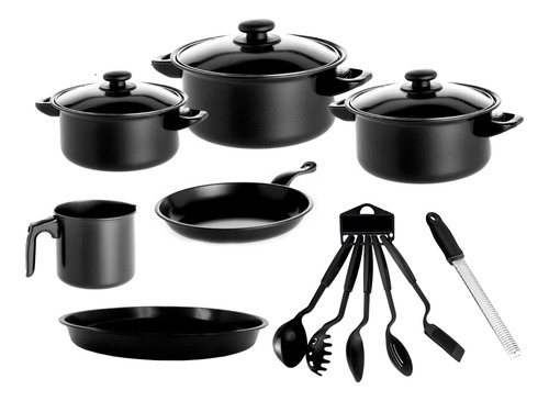 Set De Cacerola Olla Sarten Jarro Pizzera Utensillos Teflon Antiadherente Acero Carbono Bateria Cocina Super Oferta Bz3