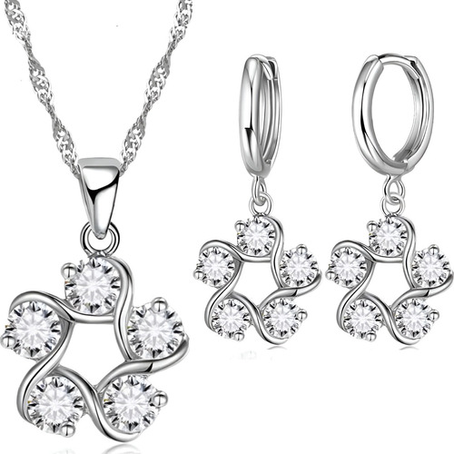 Set Plata 925 Collar Colgante Aros Joyas Regalo Dama Mujer