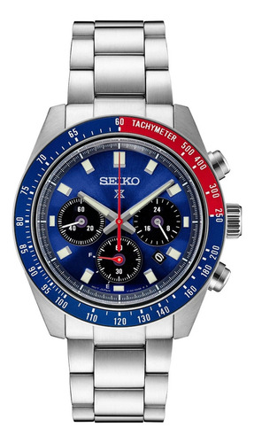 Reloj Seiko Prospex Speedtimer Ssc913p1 100m Hombre Liniers Color De La Malla Plateado Color Del Bisel Azul/rojo Color Del Fondo Azul