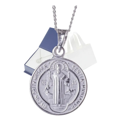 Medalla Reversible San Benito Cadena Plata 925 Mujer 1.6x1.6 Cm | Meses sin interés