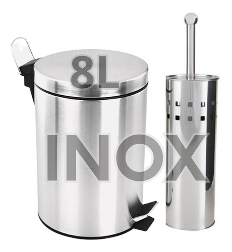 Kit Lixeira 8 Litros Com Escova Sanitária Para Banheiro Inox