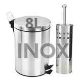 Kit Lixeira 8 Litros Com Escova Sanitária Banheiro Aço Inox