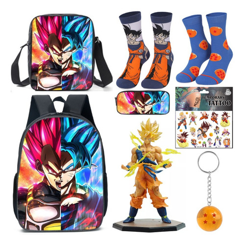 8 Unids/set Mochila Goku De Dragon Ball+bandolera +estuche